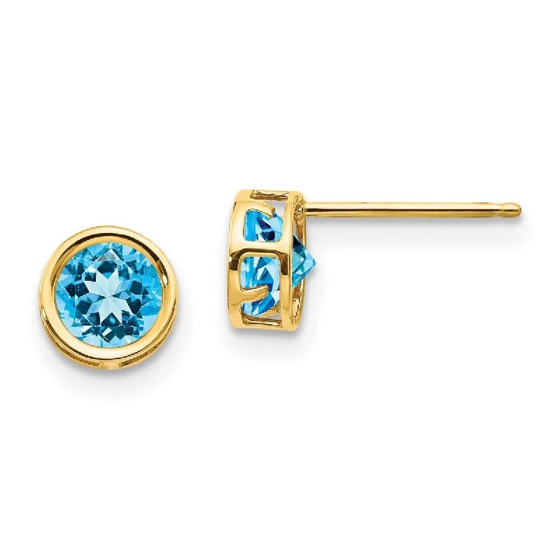 Curata 14k Yellow Gold 5mm Bezel Blue Topaz Stud Earrings