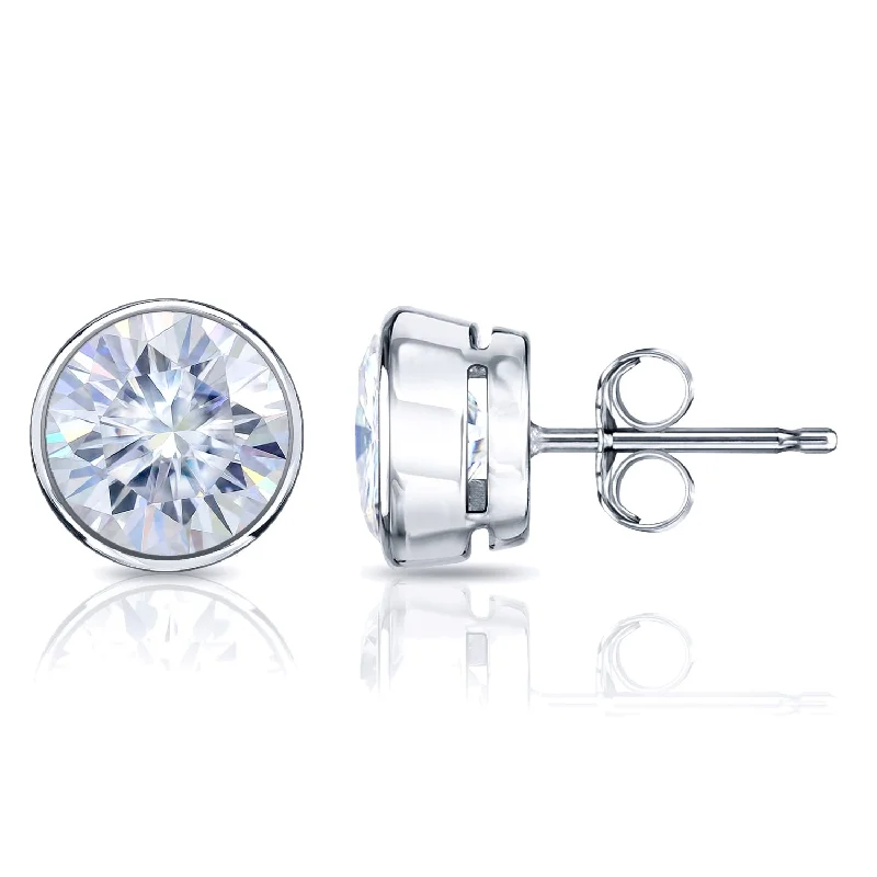 Auriya Platinum 1 1/2ctw Bezel-set Round Moissanite Stud Earrings - 5.9 mm