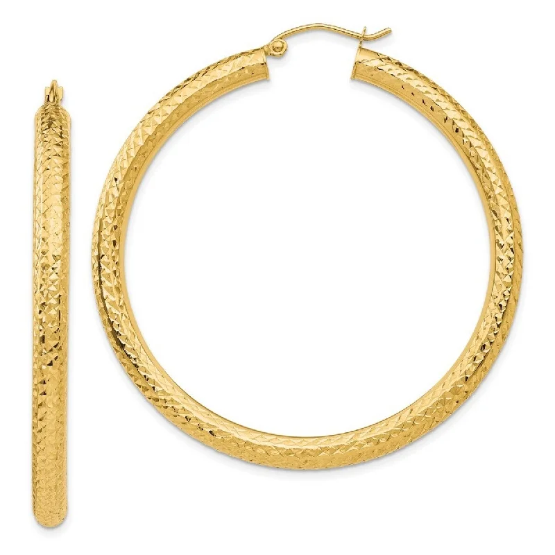 Curata 10k Yellow Gold 50mm Sparkle Cut Round Hoop Earrings