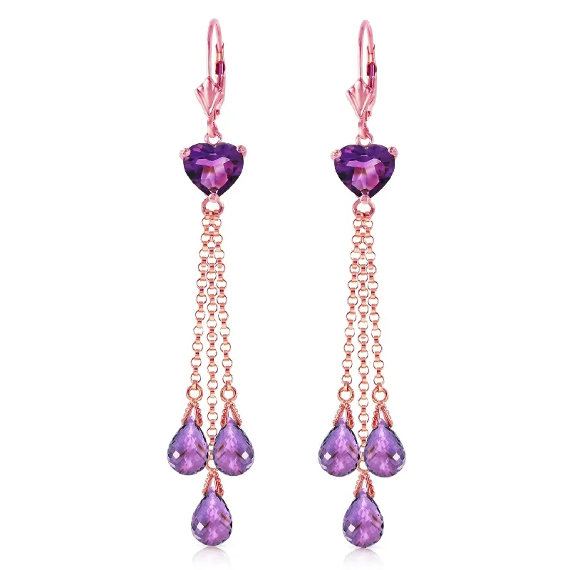 14K Solid Rose Gold Chandelier Earrings with Briolette Amethyst