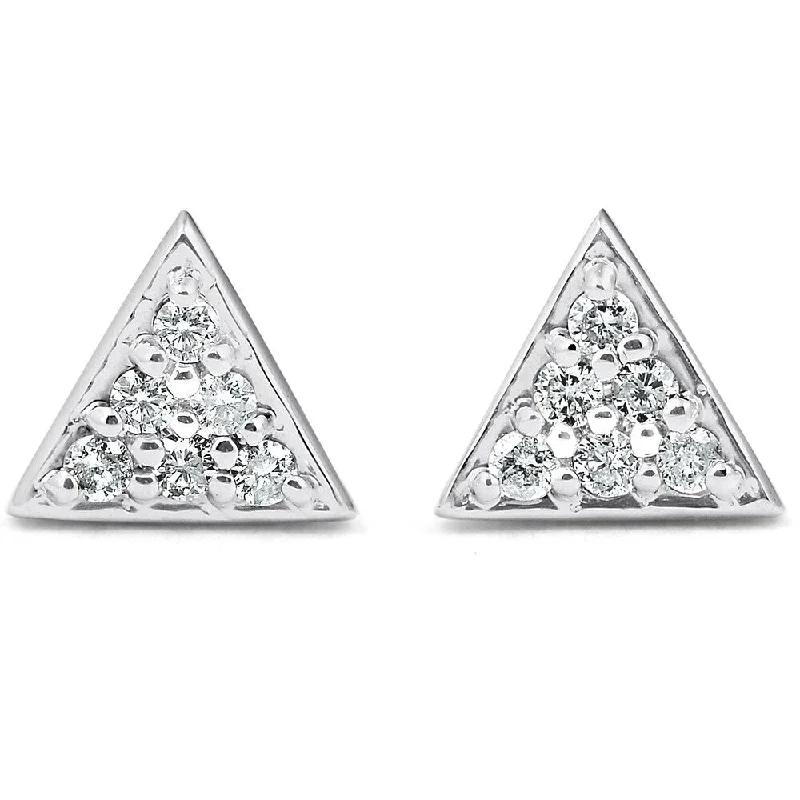 14k White Gold Triangle Pave .12Ct Diamond Delicate Studs Womens Earrings