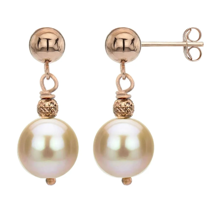 DaVonna 14k Rose Gold Pink Freshwater Pearl Dangle Earrings (8-9 mm)