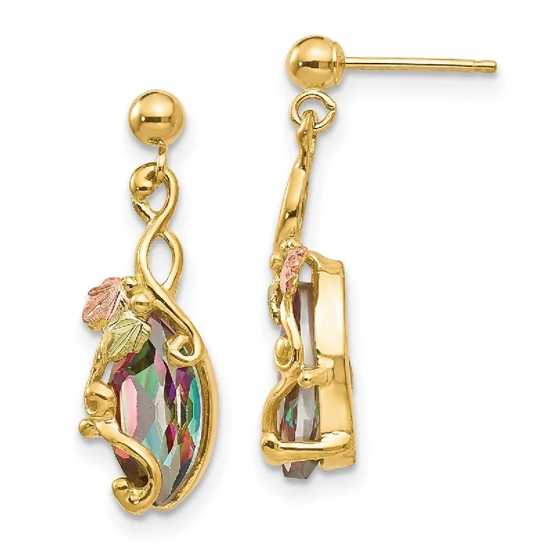 Curata 10k Tri color Gold Black Hills Gold Mystic Topaz Post Long Drop Dangle Earrings 22x7mm