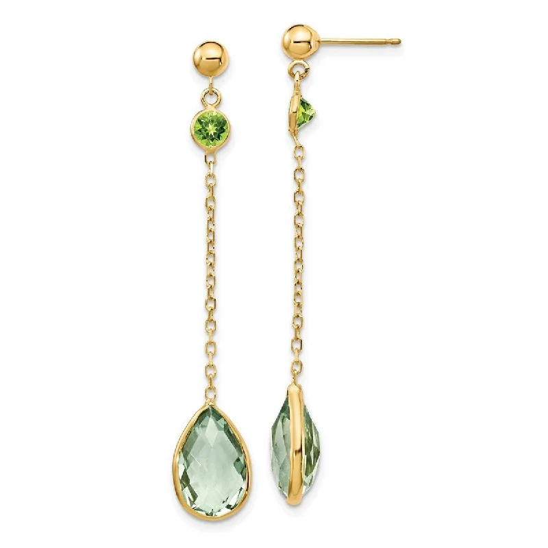 Curata 14k Yellow Gold Peridot and Green Amethyst Post Earrings 50x8mm