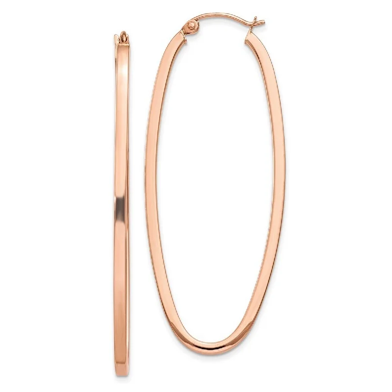 Curata 14k Rose Gold Polished Hollow Tube Hinged Post Square Tube Oval Hoop Earrings - 22x22mm