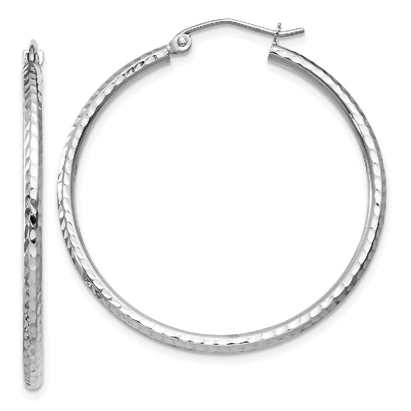 Curata 14k White Gold Sparkle Cut Round Tube Hoop Earrings - 35x35mm