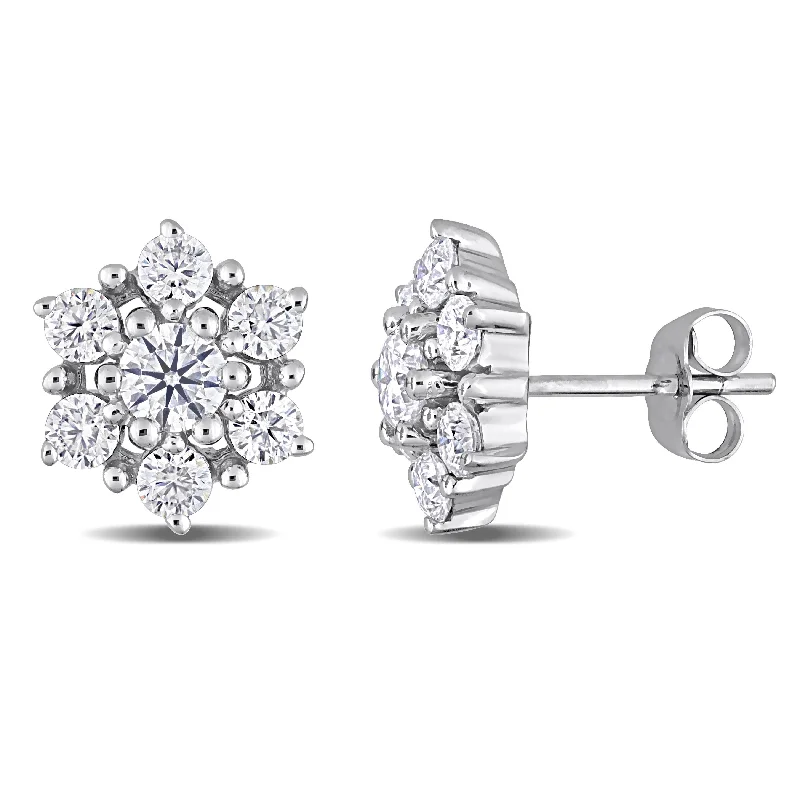 Miadora 1 1/3ct DEW Moissanite Floral Cluster Stud Earrings in 10k White Gold