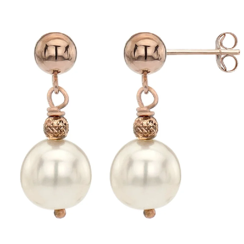 DaVonna 14k Rose Gold White Freshwater Pearl Dangle Earrings (8-9 mm)