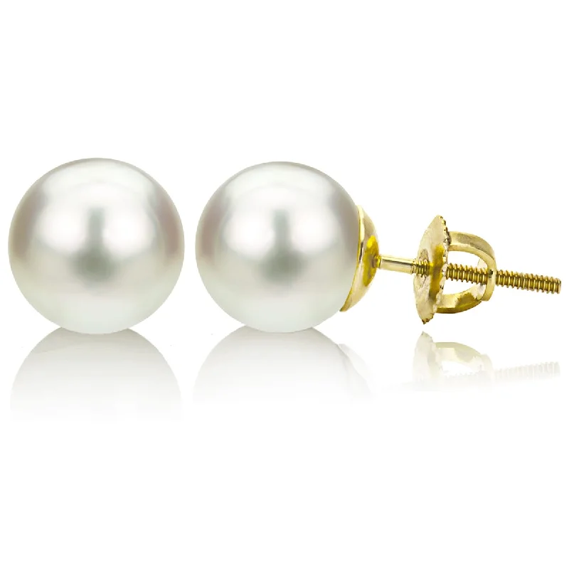 DaVonna 14k Gold White South Sea Cultured Pearl Stud Earrings (9-9.5 mm)