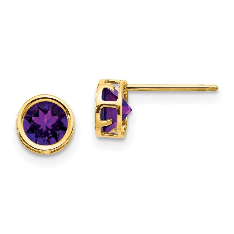 Curata 14k Yellow Gold Polished Post Earrings 5mm Bezel Amethyst Stud Earrings - 5x5mm Wide