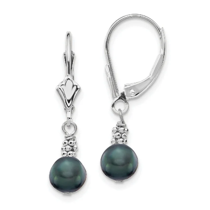 Curata 14K White Gold 30x6mm Grey Freshwater Cultured Pearl Leverback Earrings