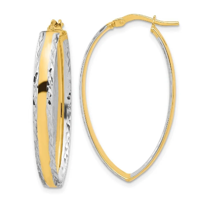 Curata 14k Yellow Gold White Rhodium Polished And Diamond cut In Out Hoop Earrings - 37.5x20.5mm