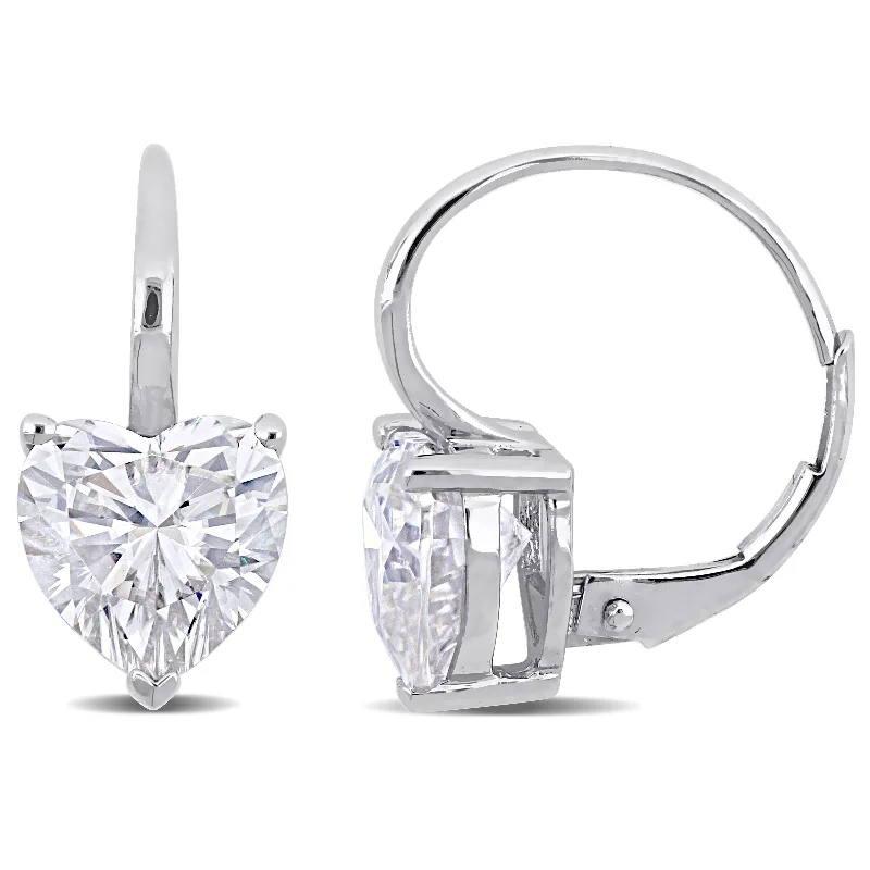 Miadora 4ct DEW Heart-cut Moissanite Solitaire Drop Leverback Earrings in 14k White Gold