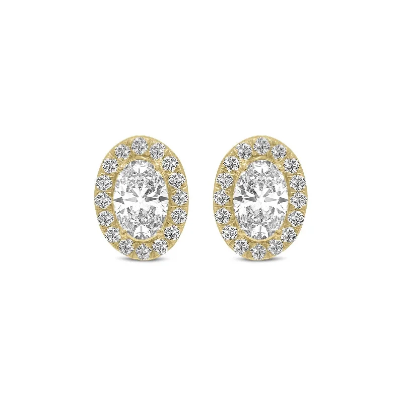 Marquee 1 Carat TW Oval Shape Lab Grown Diamond Halo Earrings in 14K Yellow Gold