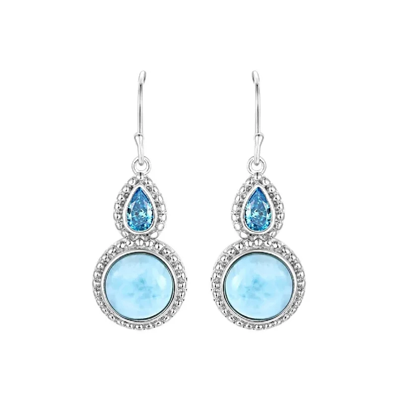 Sky Blue Larimar & Sterling Silver Teardrop Circle Drop Earrings