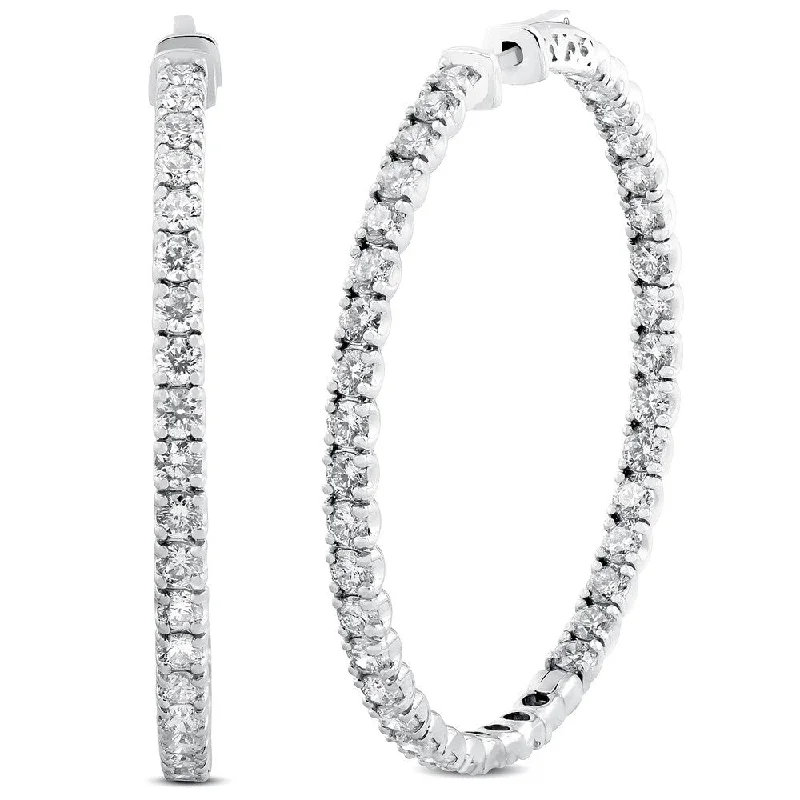 Pompeii3 14k White Gold 8.00 ct TDW Diamond Inside Outside Hoops 2" Tall Womens Earrings