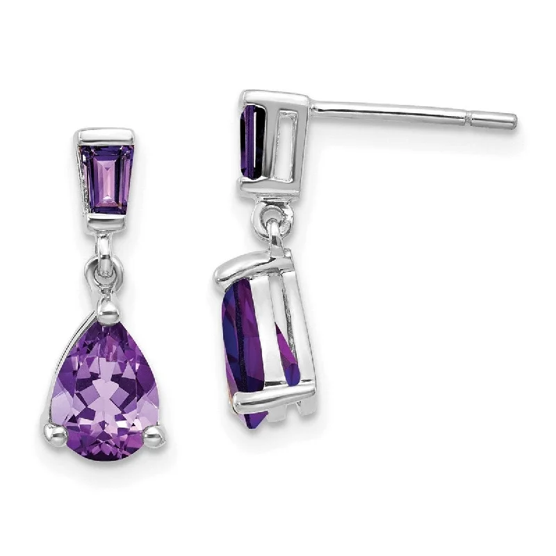 Curata 14k White Gold Amethyst Dangle Post Earrings 18x5mm