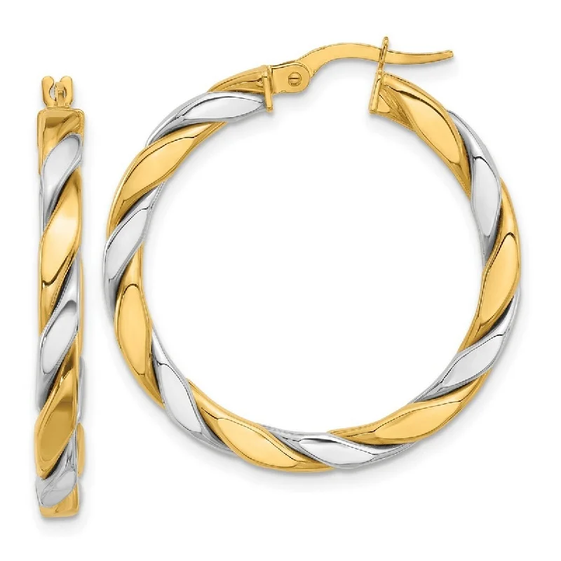 Curata 14k Two Tone Gold Polished Twisted Hoop Earrings - 31x31mm