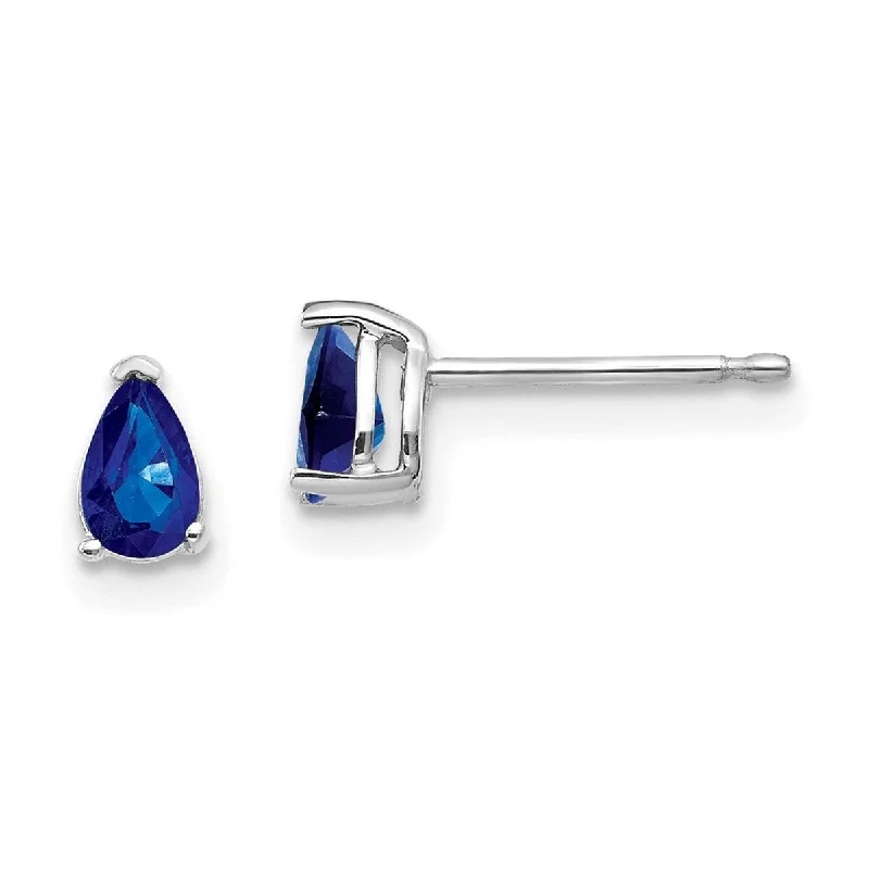 Curata 14k White Gold 6x3mm Genuine Pear Sapphire Post Earrings