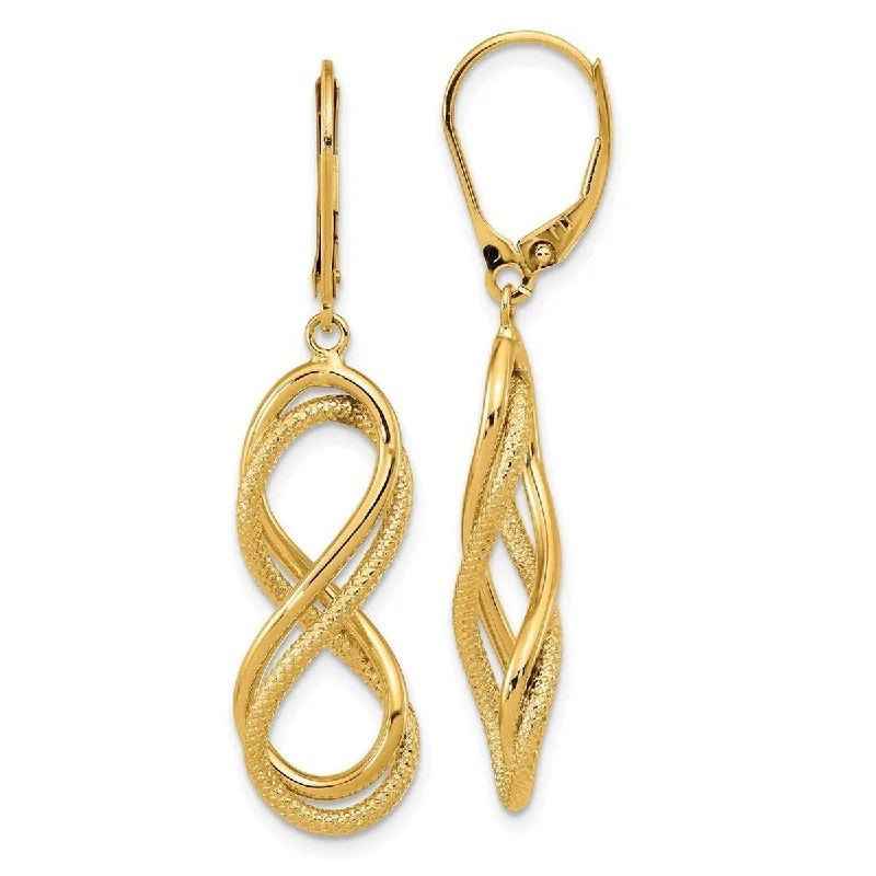 Curata 14k Yellow Gold Polished Textured Infinity Leverback Earrings - 45.18x10.75mm