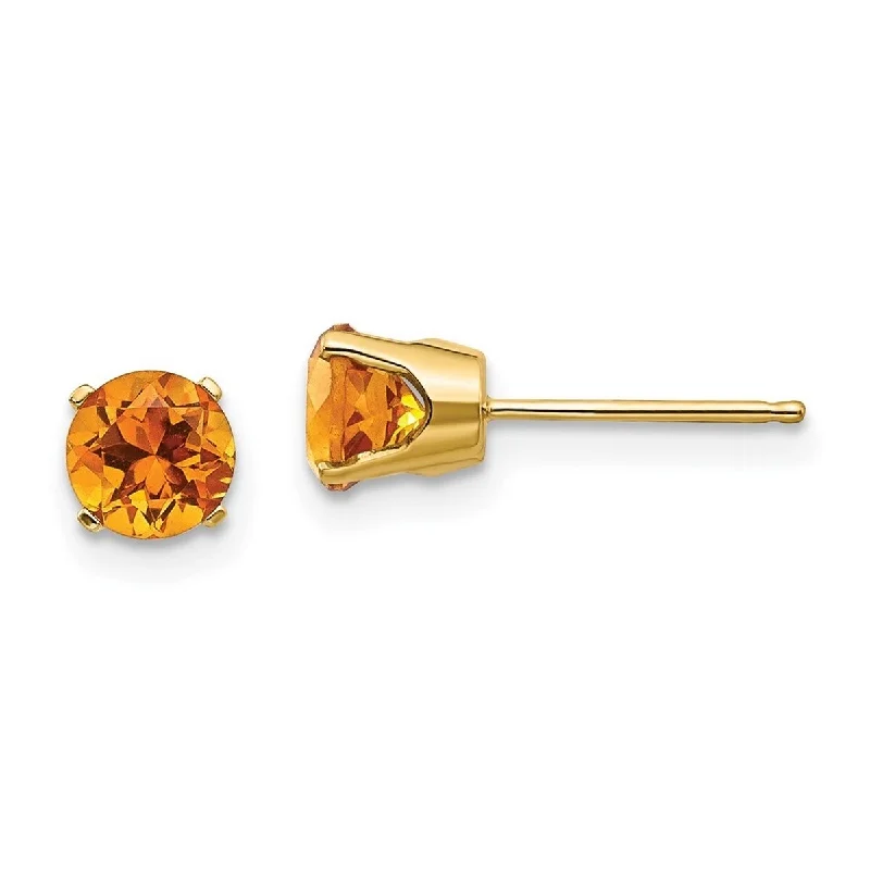 Curata 14k Yellow Gold Post 5mm Citrine Earrings November