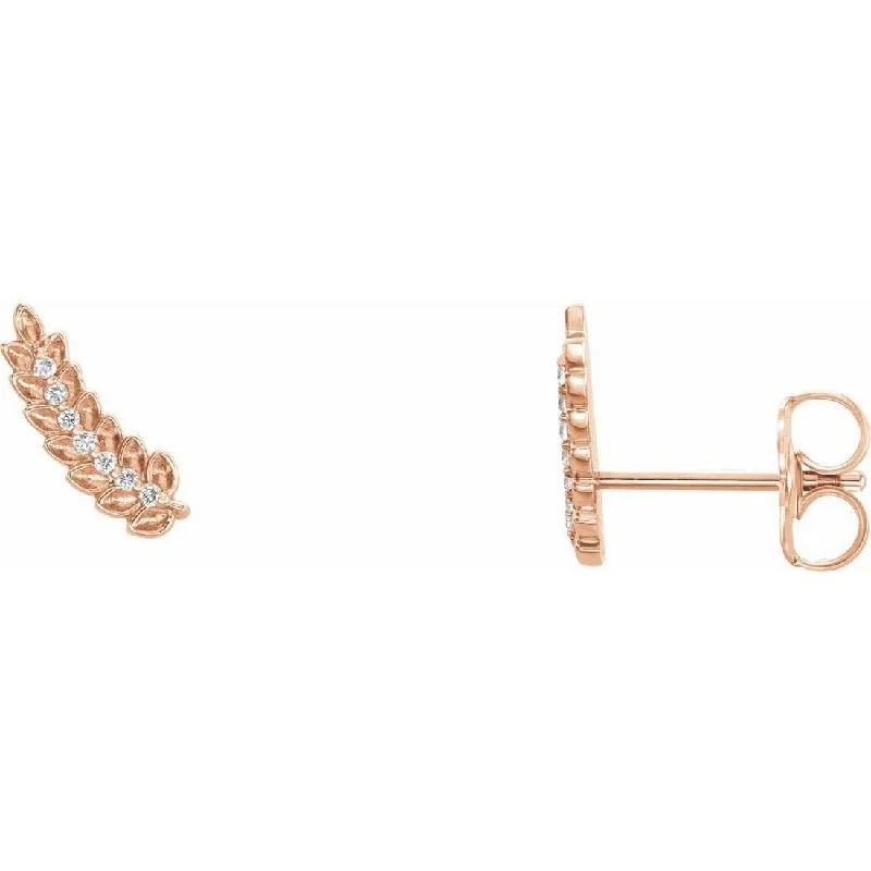 Curata 14k Rose Gold Polished .04 Dwt Diamond Leaf Earrings Climbers