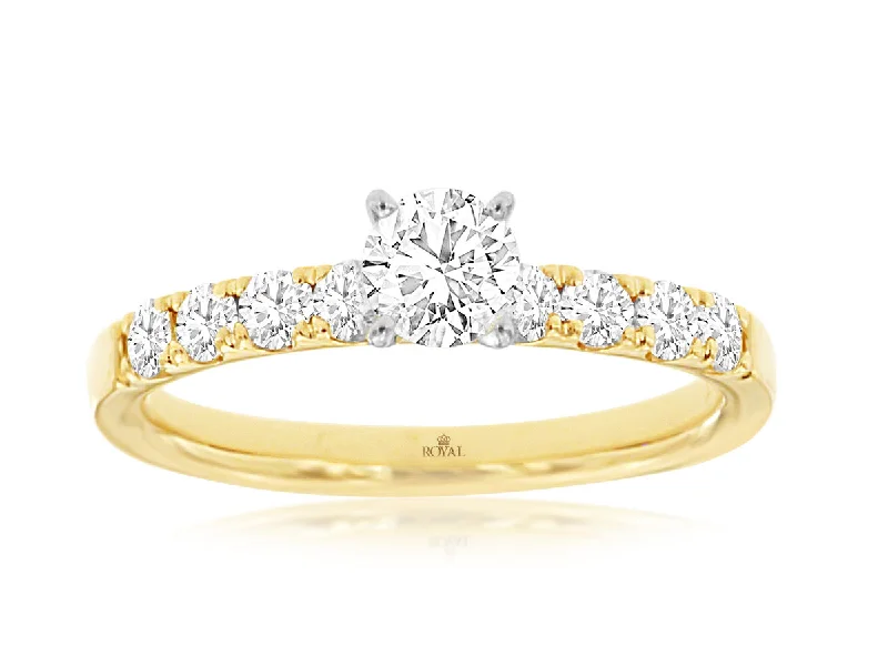 Round Prong Set Diamond Engagement Ring in 14k Yellow Gold, 0.85cttw