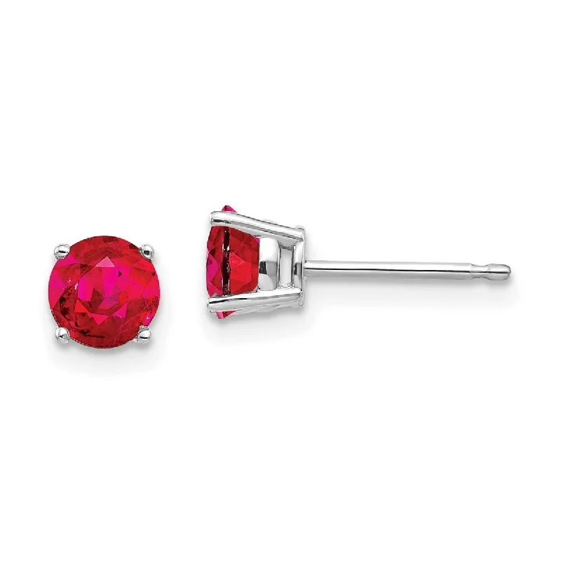 Curata 14k White Gold 5mm Genuine Ruby Post Earrings