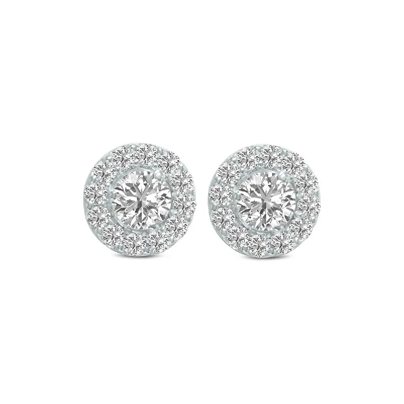 Marquee 1 Carat TW Round Cut Lab Grown Diamond Halo Earrings in 14K White Gold