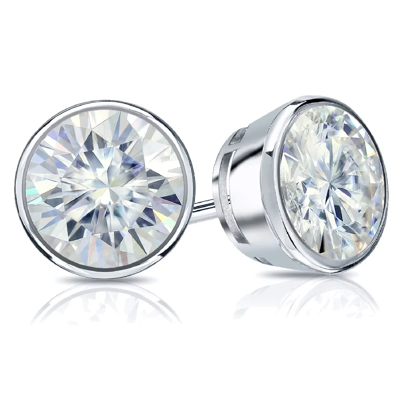 Auriya 18k Gold 1 1/2ctw Bezel-set Round Moissanite Stud Earrings - 5.9 mm