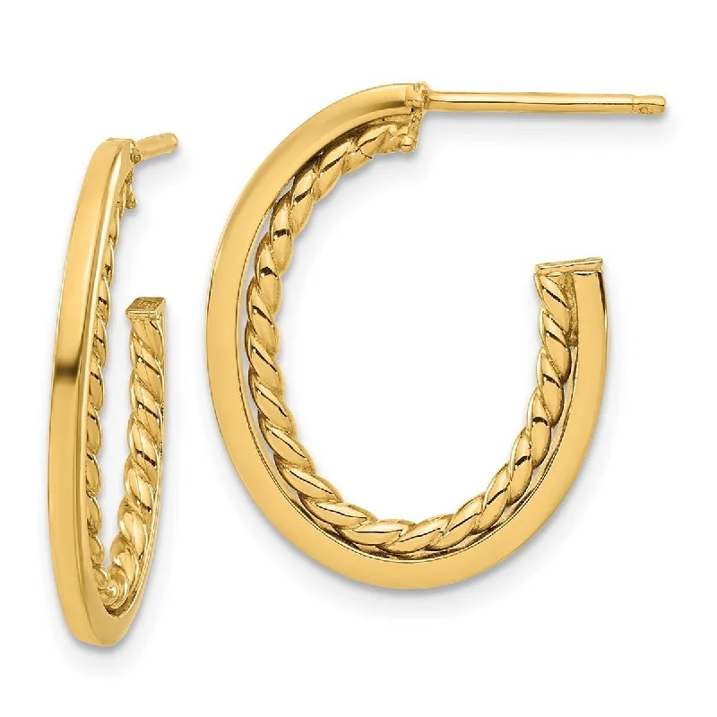 Curata 14k Yellow Gold Polished Twist J hoop Post Earrings - 23x18.29mm