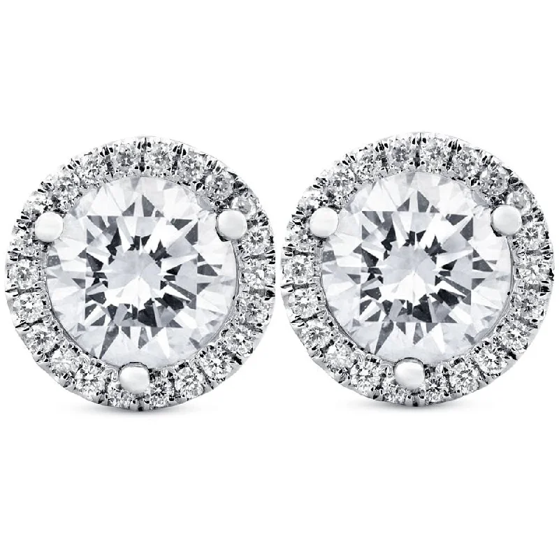 Halo Diamond Studs 2.70 Ct White Gold Lab Grown Earrings