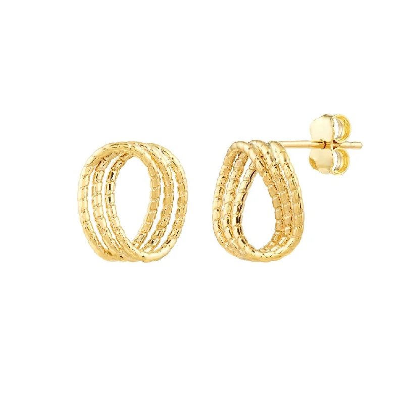 Curata 10k Yellow Gold 12mm Sparkle Cut Triple Open Infinity Post Earrings