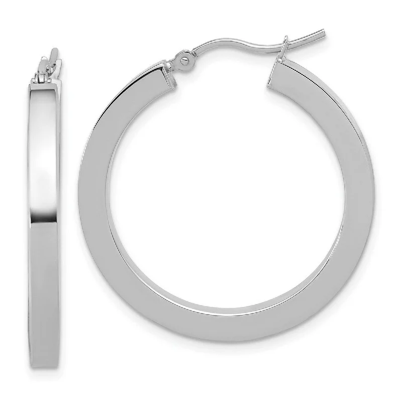 Curata 14k White Gold Polished Square Tube Hoop Earrings - 30x30mm