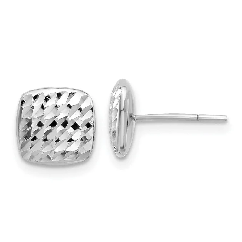 Curata 14k White Gold Sparkle Cut Square Post Earrings - 8.6x8.6mm