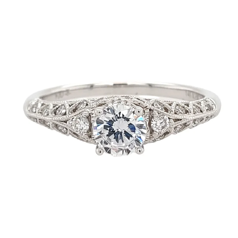 Art Deco Inspired Diamond Engagement Ring Setting with Hidden Halo and Milgrain Detail