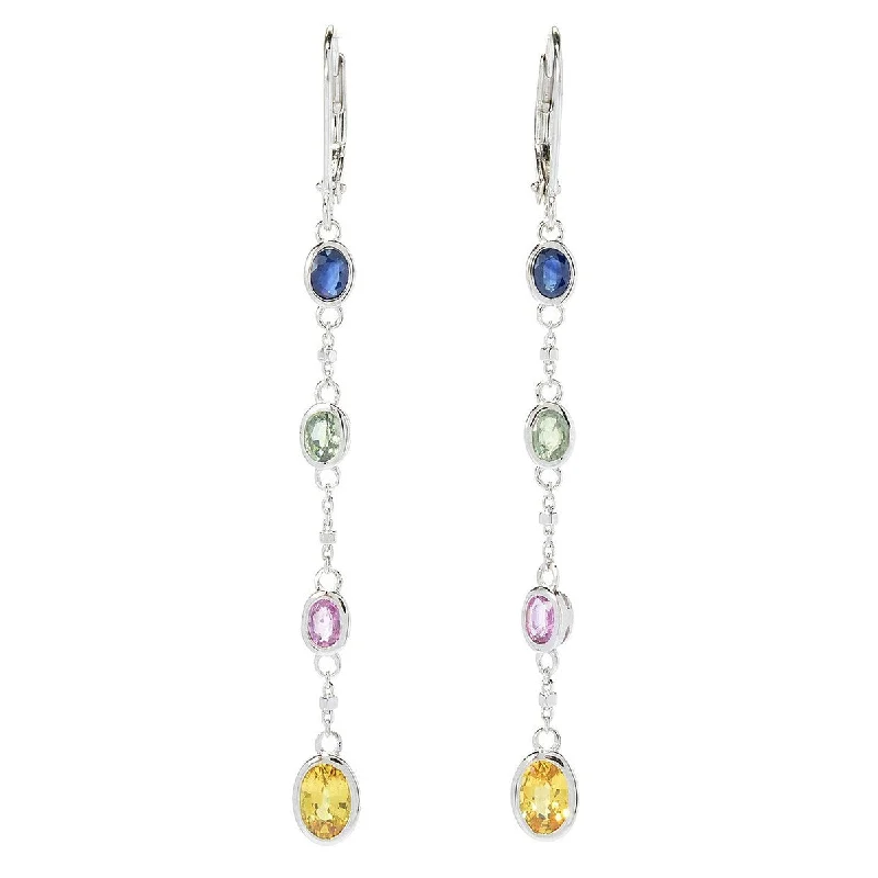 925 Sterling Silver Multi Sapphire Gemstone Drop & Dangle Earrings