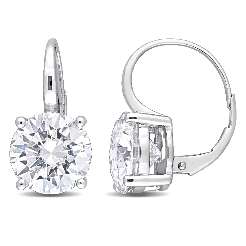 Miadora 7ct DEW Created Moissanite Leverback Earrings in 10k White Gold - 19.2 mm x 10 mm x 14.7 mm