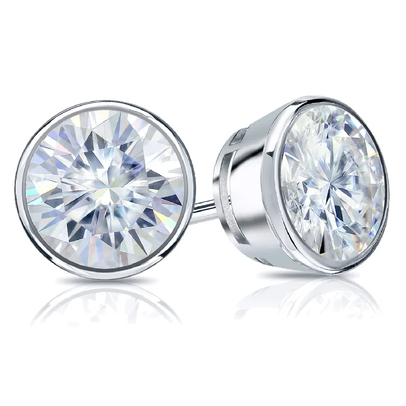 Auriya 14k Gold 2 1/2ctw Bezel-set Round Moissanite Stud Earrings - 7 mm