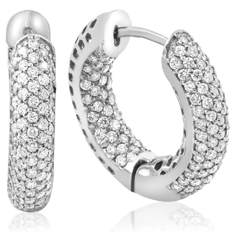 Pompeii3 18k White Gold 2.39 ct TDW Diamond Pave Inside Outside Hoops Womens Earrings 1" Tall 11.4 Grams (G-VS)