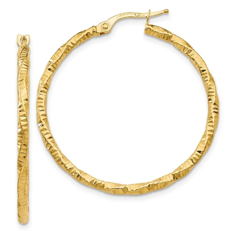 Curata 10k Yellow Gold Polished and Textured Hoop Earrings - 35x34.5mm