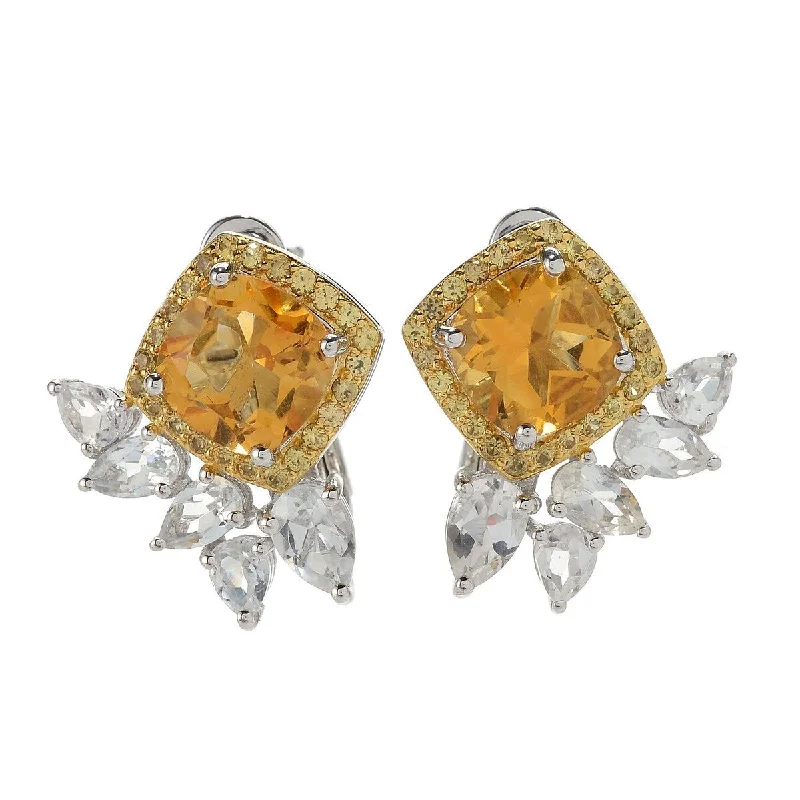 Pinctore Sterling Silver 6.76ctw Citrine & Multi Gemstone Stud Earrings