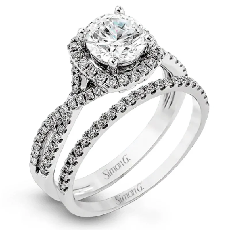 Simon G. 18k Round-Cut Halo Engagement Ring with Diamonds