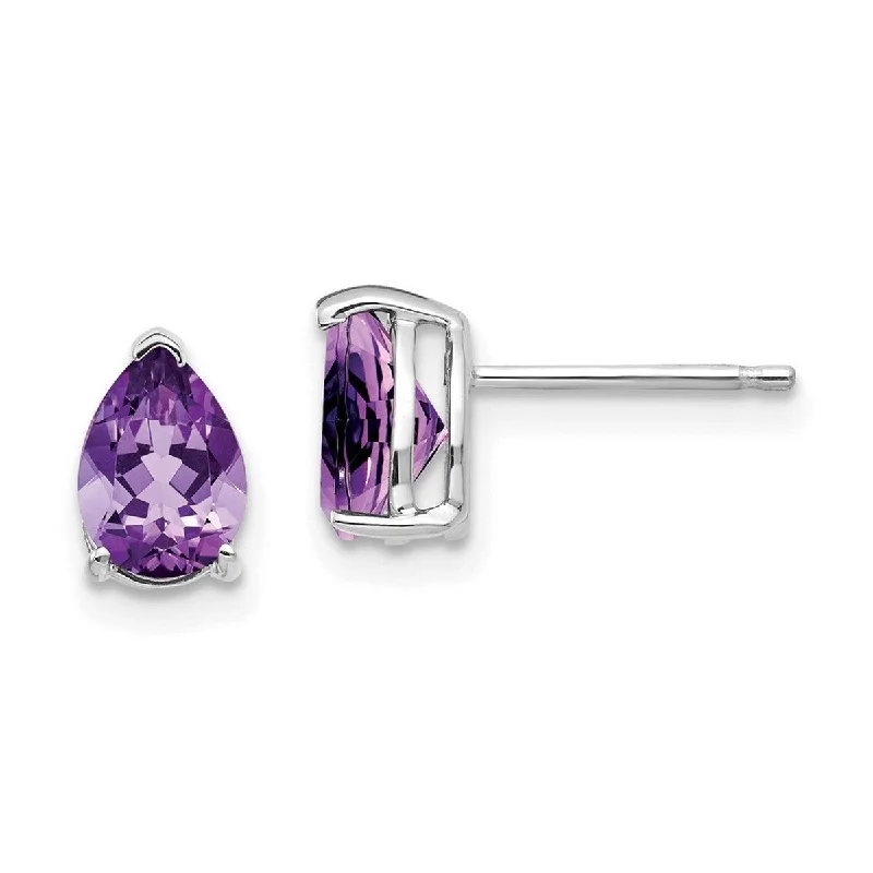 Curata 14k White Gold 7x5mm Pear Amethyst Stud Earrings