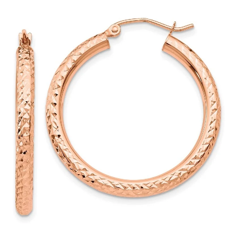 Curata 10k Rose Gold Sparkle Cut Round Hoop Earrings - 30mm