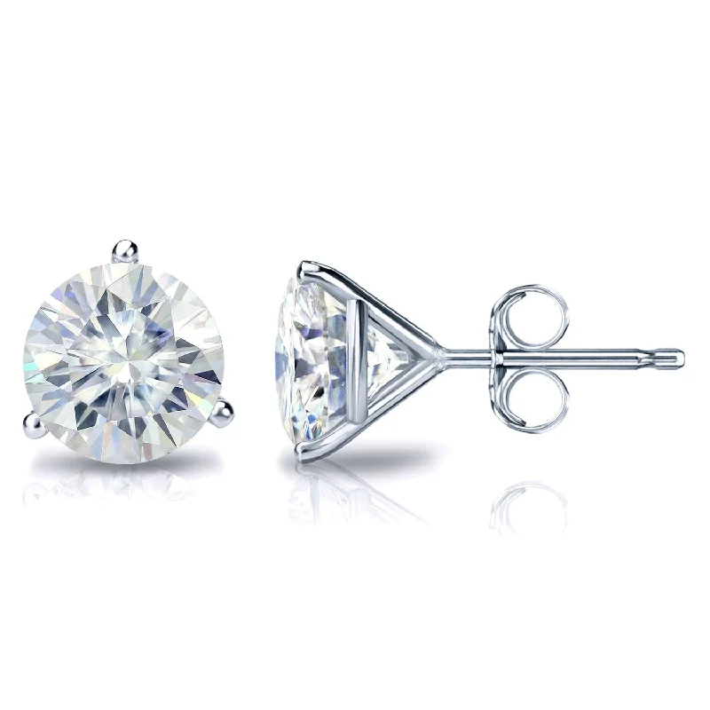 Auriya 2 1/2ctw Round Moissanite Stud Earrings 14k Gold Martini-set - 7 mm, Push-Backs - 7 mm