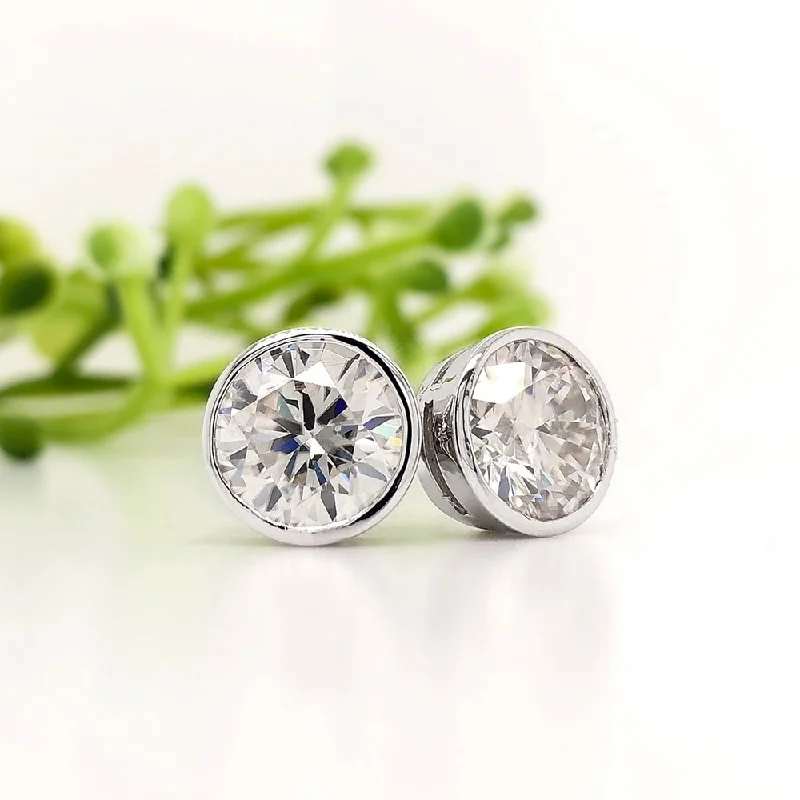 Auriya 3ctw Round Bezel-set Moissanite Stud Earrings Platinum - 7.4 mm