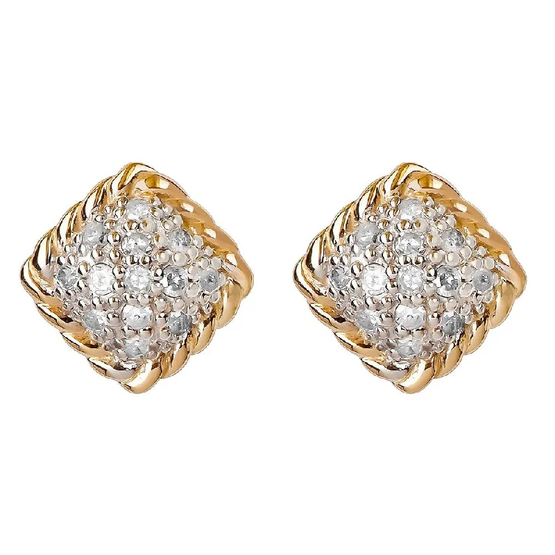 Viducci 10k Yellow Gold Genuine 1/4ct Diamond Cluster Stud Earrings Rope Gold Trim