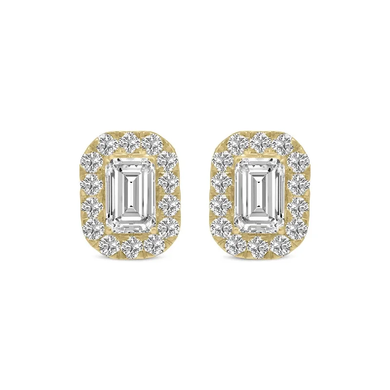 Marquee 1 Carat TW Emerald Cut Lab Grown Diamond Halo Earrings in 14K Yellow Gold