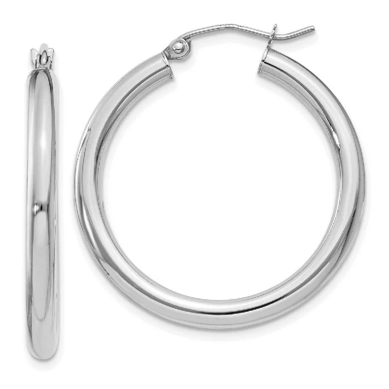 Curata 10k White Gold Polished Lightweight Tube Hoop Earrings - 30mm